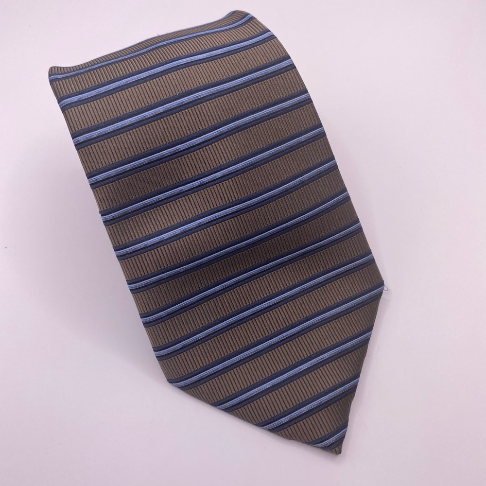 Henry Jacobson Elegant Striped Tie in Brown and Blue
